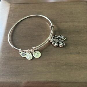 Alex and Ani Four Leaf Clover Silver Charm Bangle Bracelet